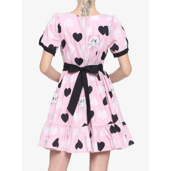 Disney Marie Pink Dress Heart Pattern And Bow Accents Size 4 Kidcore Aristocats - Picture 4 of 13